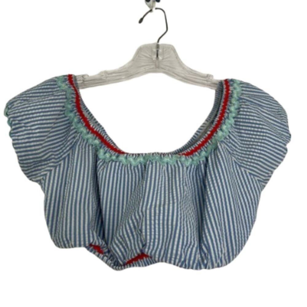 J. Crew seersucker cropped of the shoulder top size XS